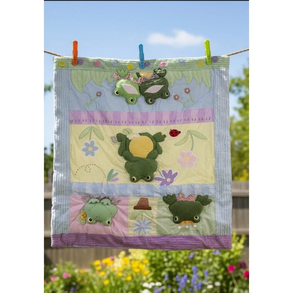 Rare Vintage Kiddy Leap Frog Baby Quilt With Pillow Tags Attached.